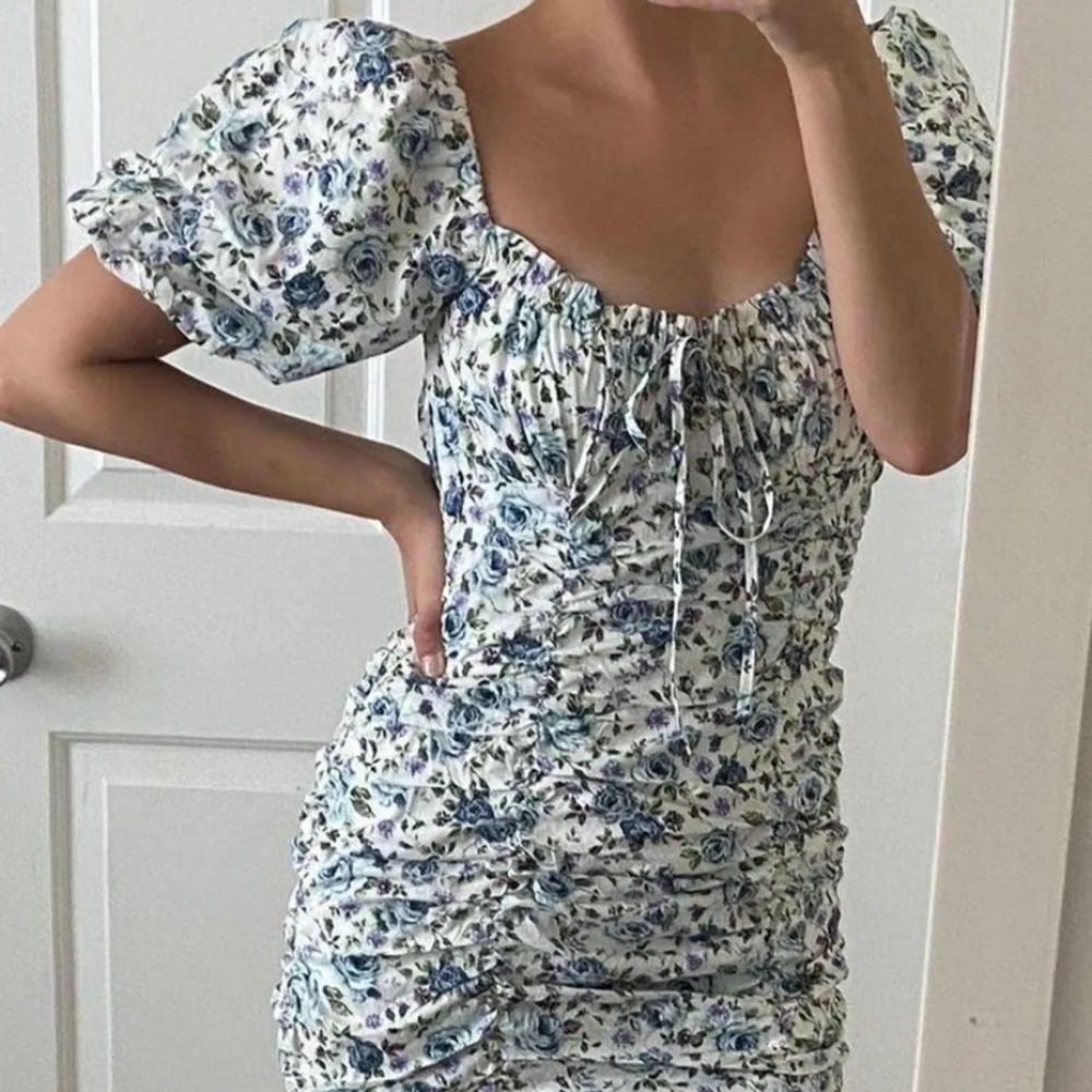 Mable Floral Puff Sleeve Ruched Mini Dress